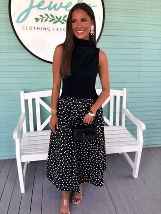 The Olivia Polka Dot Midi Dress-Black