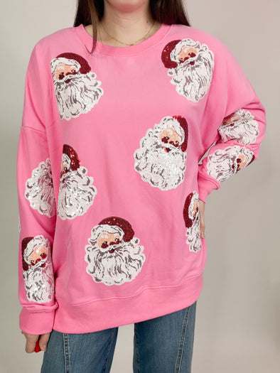 The Santa Sequin Sweatshirt-Pink