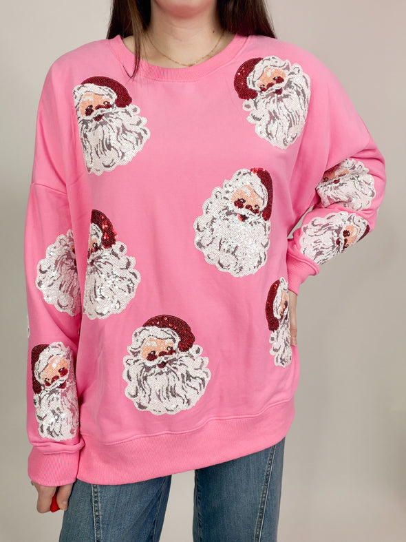 The Santa Sequin Sweatshirt-Pink