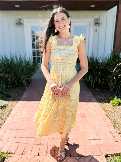 The Sunshine Smocked Midi Dress-Yellow
