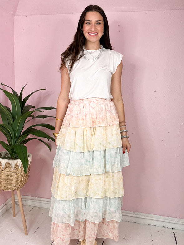 The Darcie Ruffle Skirt-Pink Multi