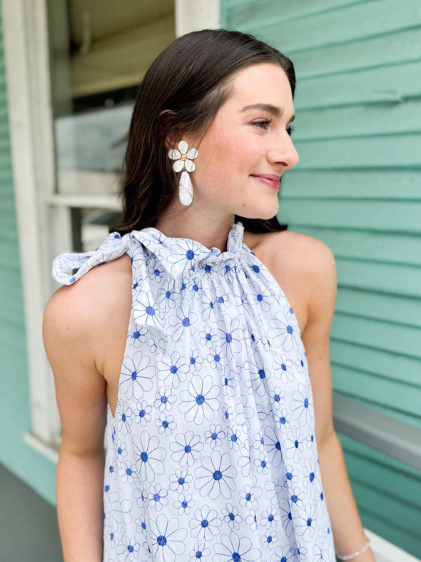 The Gracie Daisy Neck Tie Dress-White