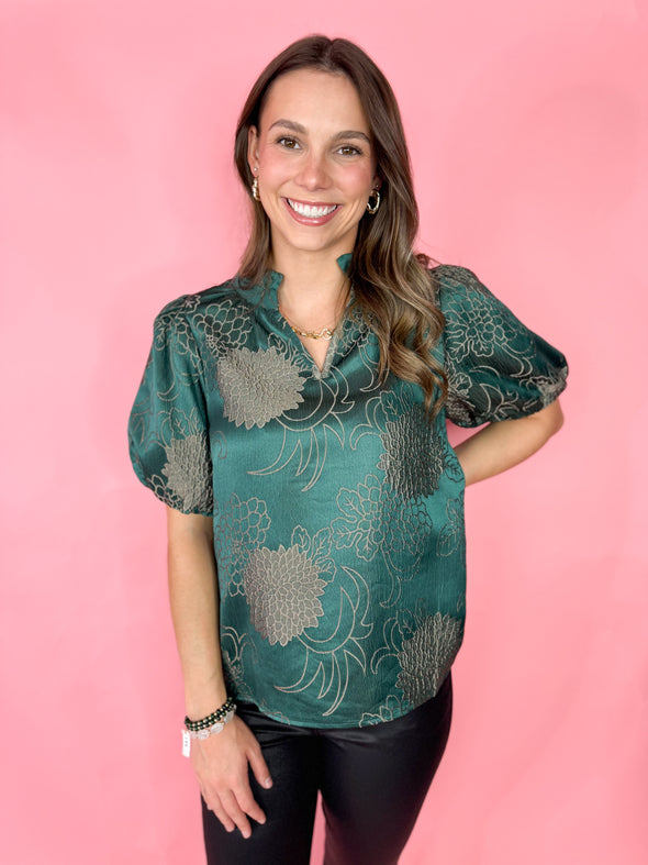 The Trey Floral Top-Green