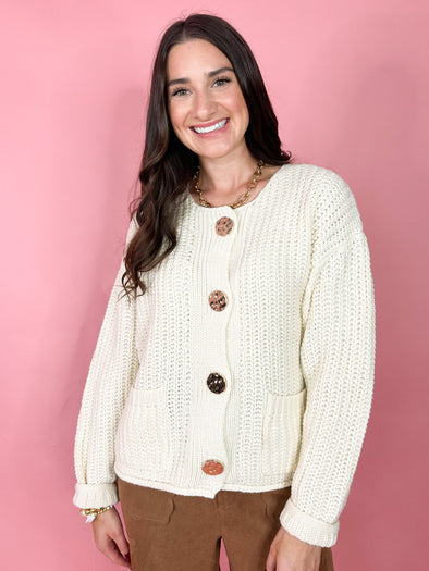 The Nick Button Cardigan-Cream