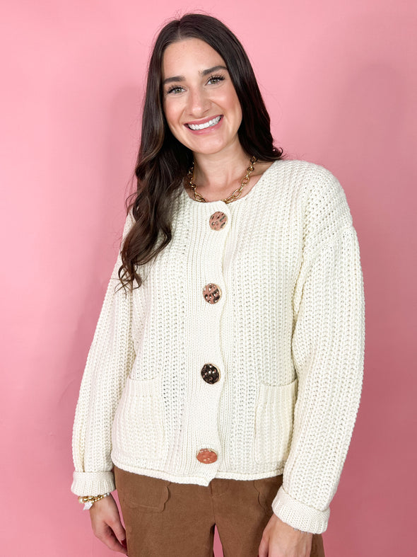 The Nick Button Cardigan-Cream