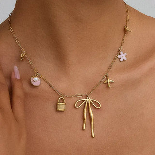 The Tyla Bow Charm Necklace-18k Gold