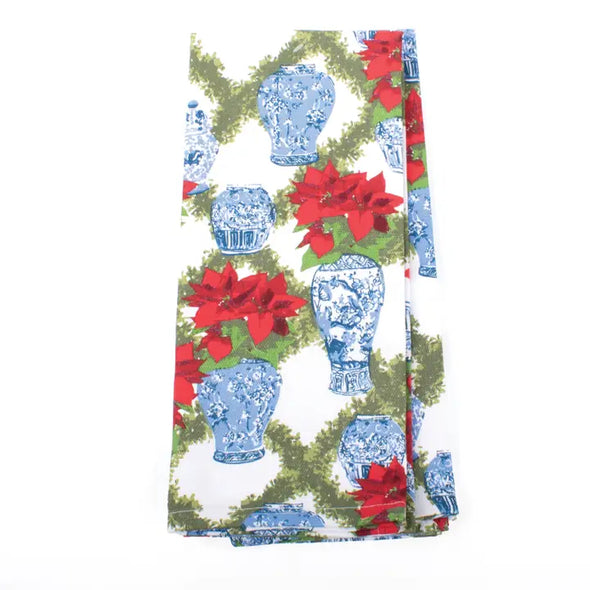The Poinsettia Kitchen Towel-Blue