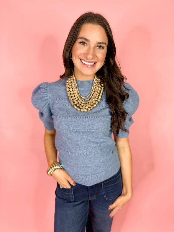 The Olivia Knit Sweater Top-Blue