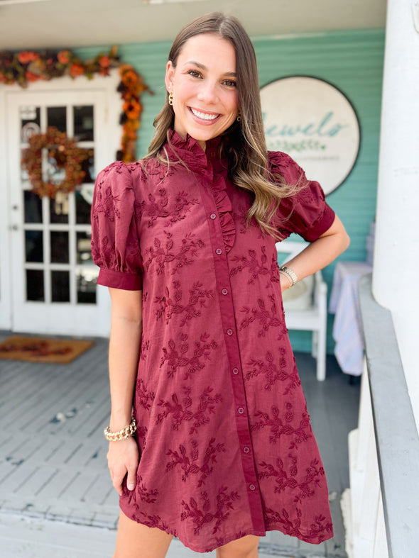 The Sarah Floral Dress-Burgundy