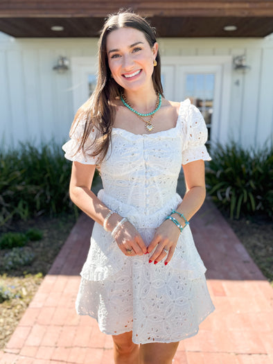The Lucie Eyelet Dress-White