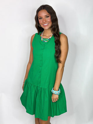 (THML) The Mony Button Dress-Green