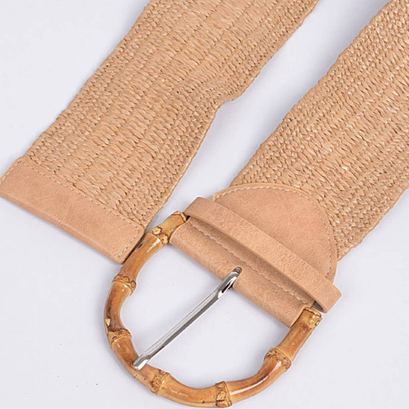The Straw Belt with Bamboo Buckle-Tan