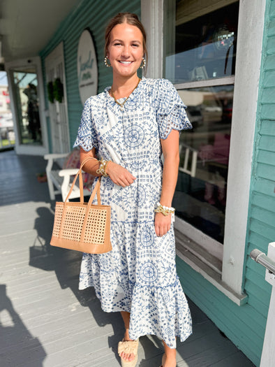 The Ayla Eyelet Midi Dress-Blue