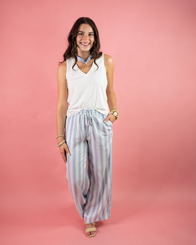 blue and white stripe pant