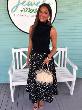 The Olivia Polka Dot Midi Dress-Black