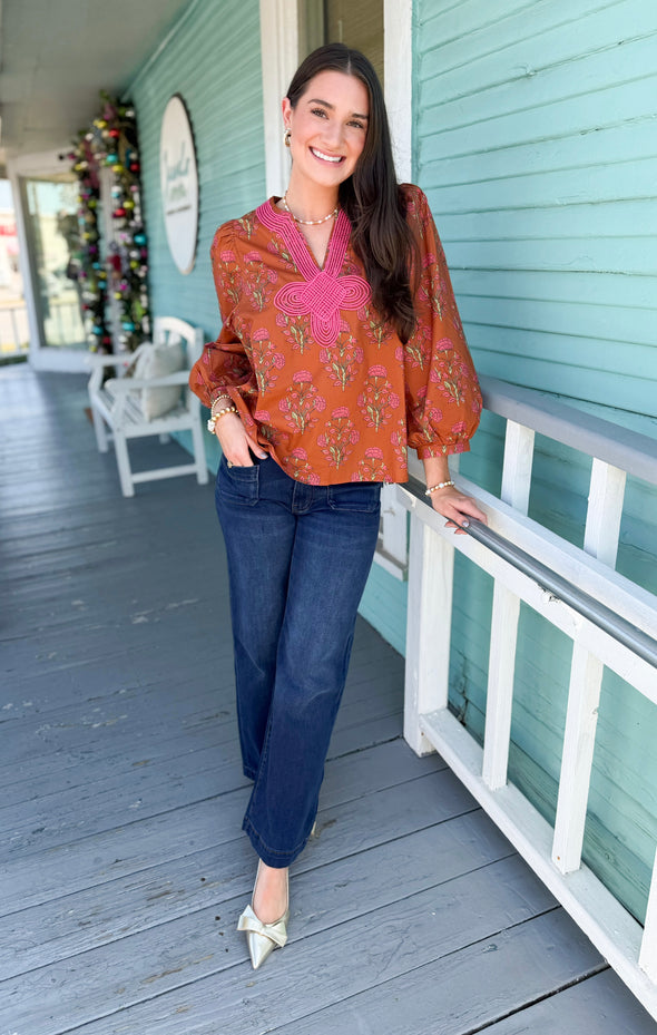 The Sally Floral Top-Brown