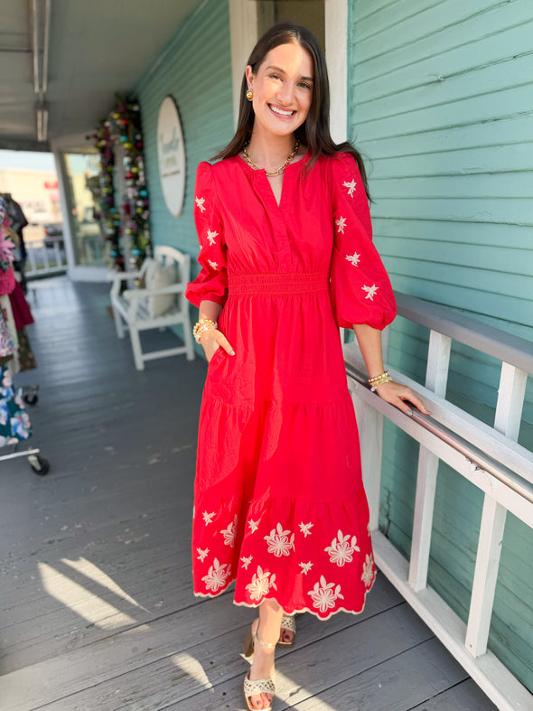 The Lawson Long Sleeve Dress-Red