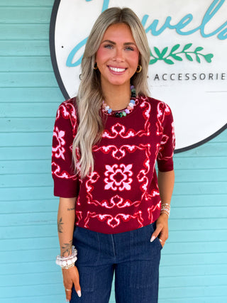 (THML) The Janelle Floral Sweater-Burgundy