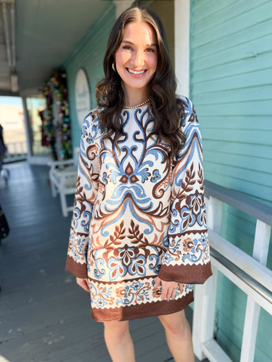 The Leah Floral Mini Dress-Brown