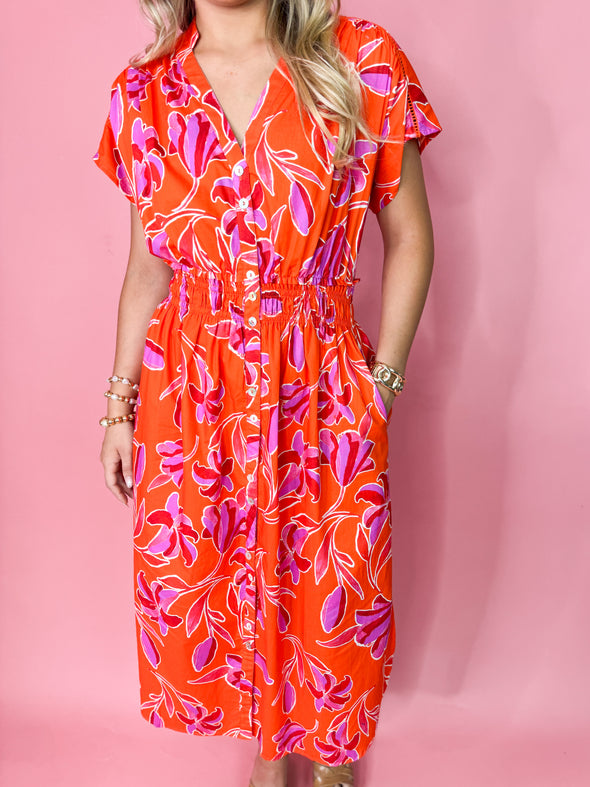 (THML) The Miley Floral Midi Dress-Orange