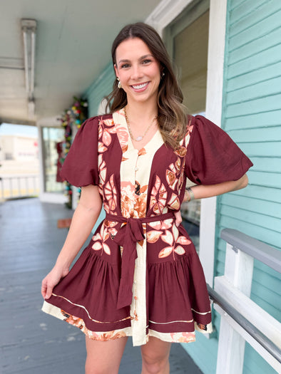 (THML) The Yolanda Floral Dress-Burgundy