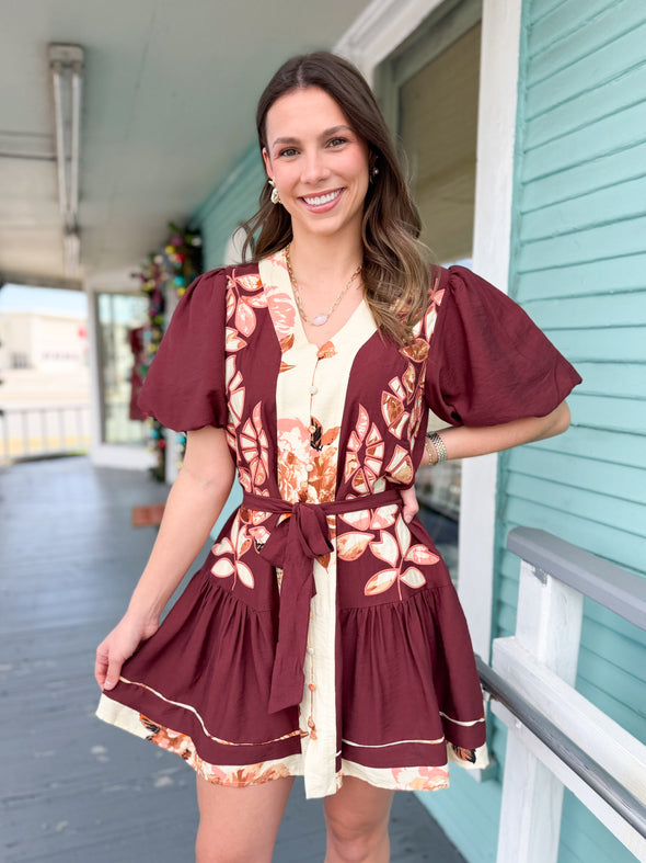 (THML) The Yolanda Floral Dress-Burgundy