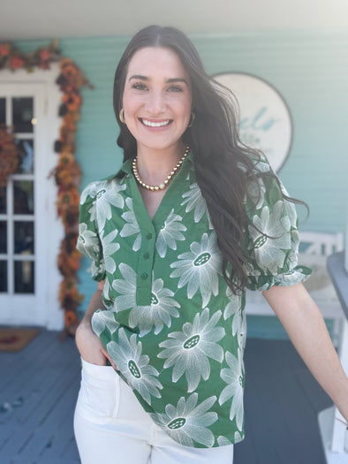 The Susan Floral Top-Green
