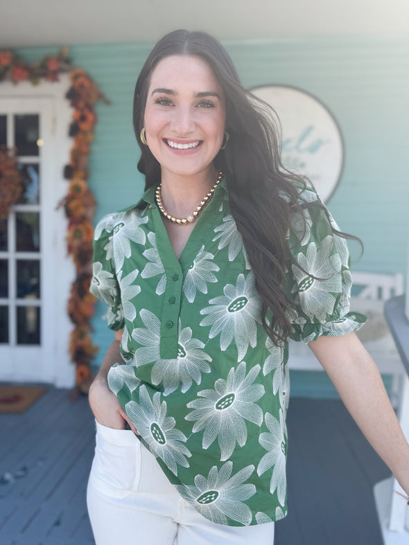 The Susan Floral Top-Green