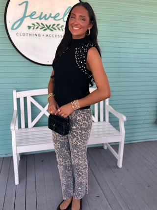 The Ash Rhinestone Tank-Black