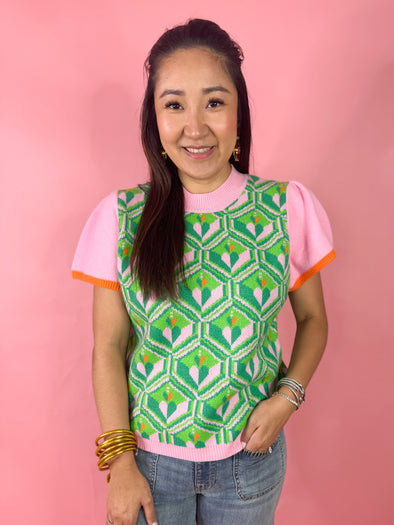 (THML) The Olivia Printed Sweater-Pink