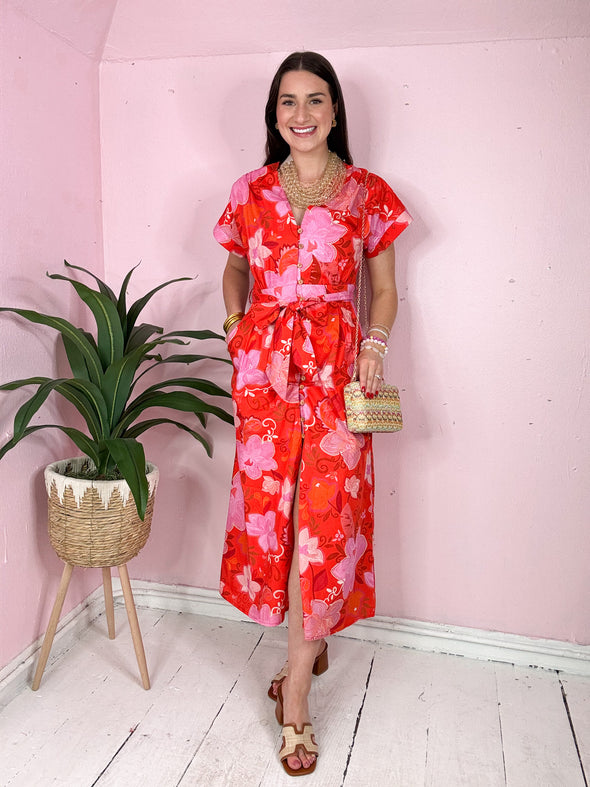 (THML) The Jacob Floral Midi Dress-Red