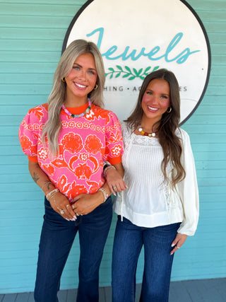 The Illenee Floral Sweater Top-Pink