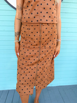 (THML) The Barb Polka Dot Suede Skirt-