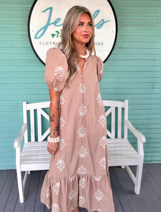 The Franceen Floral Midi Dress-Latte