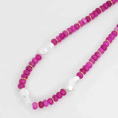 Pink and Pearl Gemstone Necklace