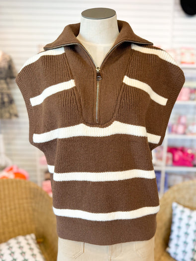 The Elise Striped Sweater Vest-Brown