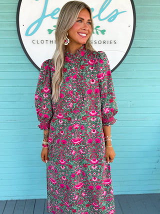 The Manny Floral Midi Dress-Pine