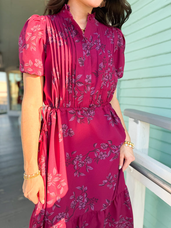 The Zurum Floral Midi Dress-Magenta