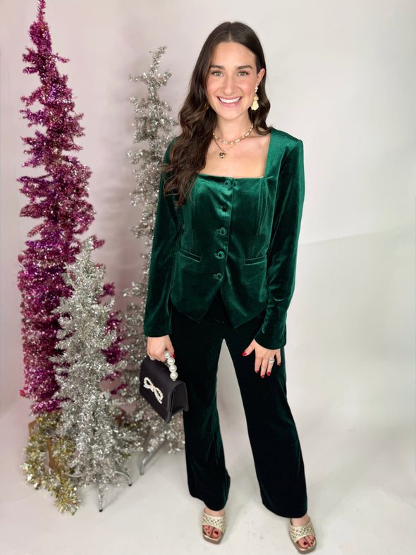 The Emmie Velvet Pants-Green