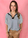 navy and white stripe top 