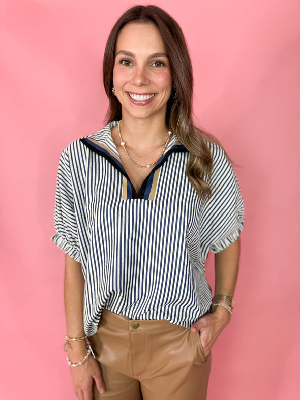 navy and white stripe top 