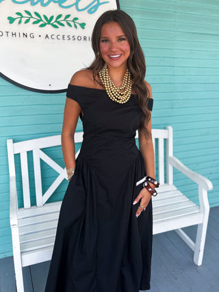(THML) The Shelby Off Shoulder Midi Dress-Black