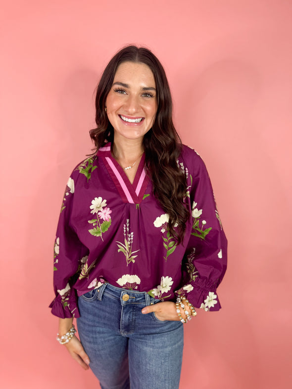 The Kaitlyn Floral Top-Plum