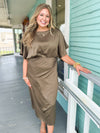 satin mocha asymmetrical dress