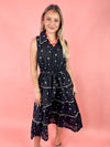 black embroidered floral dress