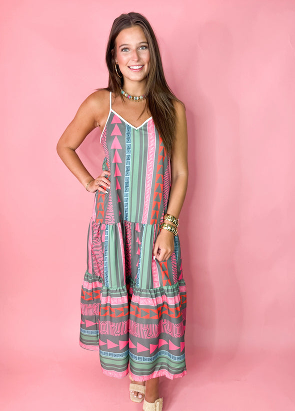 The Hailey Printed Midi Dress-Pink