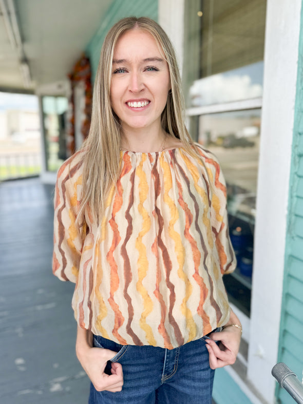 (THML) The Avie Printed Top-Beige