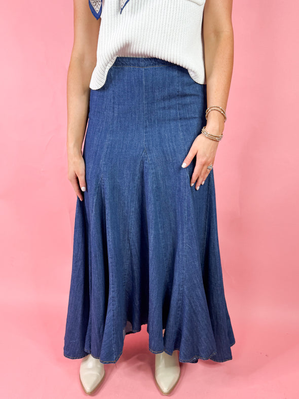The Sallie Midi Skirt-Denim