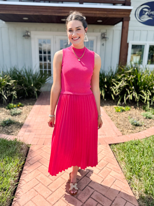pink pleated dress