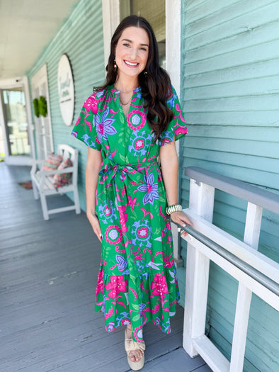 The Orielle Floral Midi Dress-Green